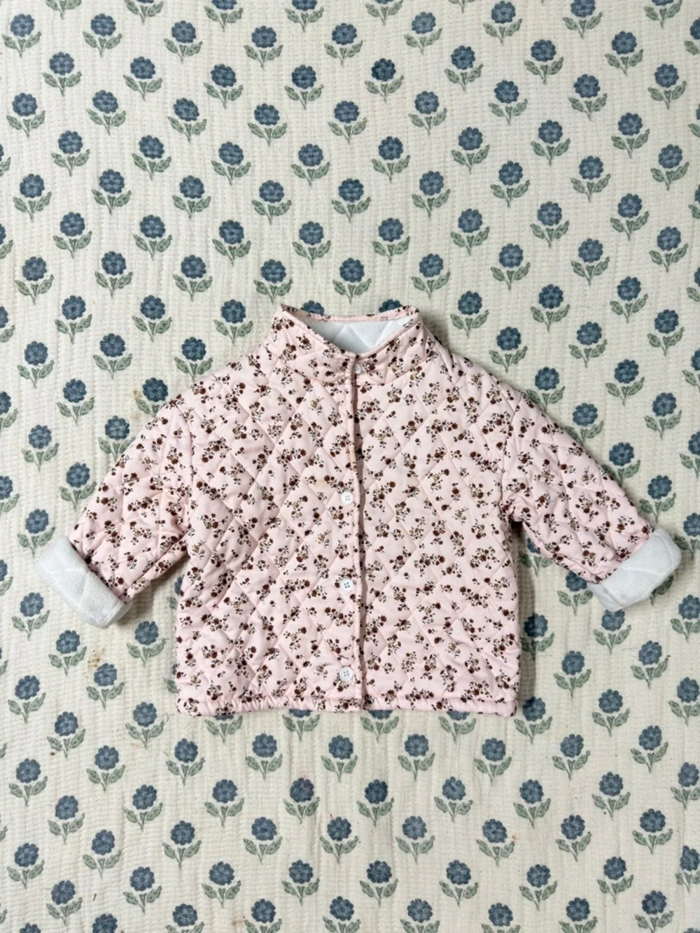 Toddler Floral Pattern Quilted Button Front Jacket